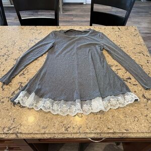 Grey sweater with lace trim